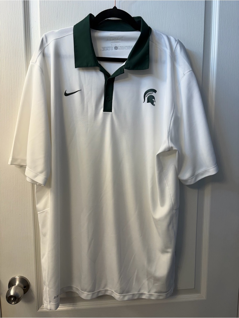Nike Men’s White Polo with Dark Green Collar - Michigan State XL
